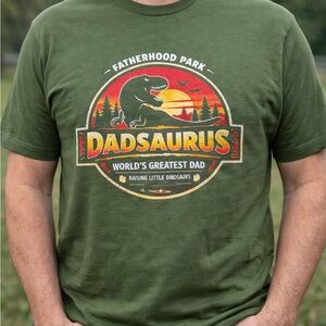 Dadsaurus Graphic Tee Green Dad Shirt Funny Father Tee Cotton